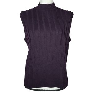 St. John Santana Knit Aubergine Ribbed Sweater Tank Vest K913351 Large NWT
